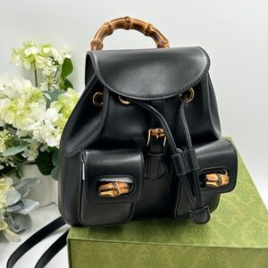 Unisex Gucci leather bamboo backpack made in Italy NWT